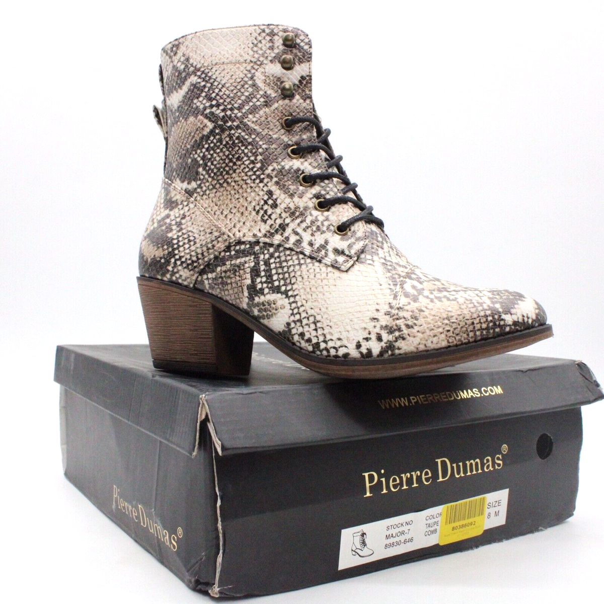 クラシック Pierre Dumas Combat Boots Womens Faux Snakeskin Lace Up Over Ankle