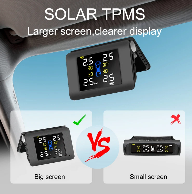Sistema de monitoreo de presión de neumáticos TPMS solar inalámbrico 4 sensores externos para automóvil Foto 4 de 4
