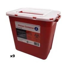 Lot of 9 Dynarex 4627 Sharps Container 2gal (7570mL) 6.9" L x 10.8" W x 9.98" H
