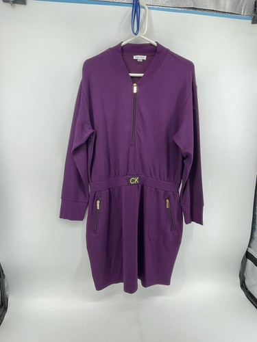Calvin Klein Long Sleeve Dress Womens Size L Large Purple Knee Length Fast Ship