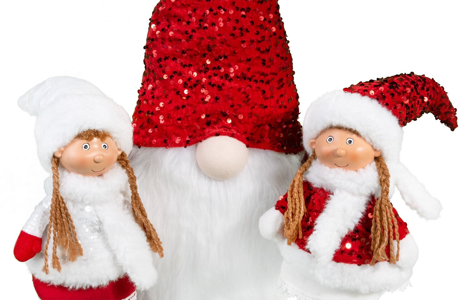 STPGOODS Red Sequin Santa Girl Figurine, Christmas Tree Doll, Winter Decor 17"