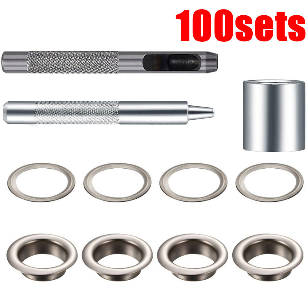 124Set Eyelet Punch Die Tool Set Leather Craft Banner Kit Eyelets