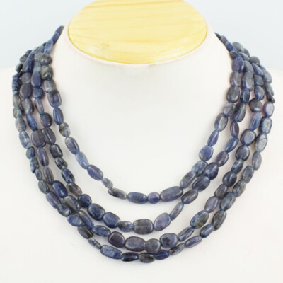 434 kt Natürliche 4 Strang Blau Iolith Oval Form Perlen Halskette Schmuck JK 41E395