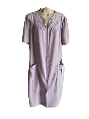 Adonna lavender Spring Summer robe snap front short sleeve knee