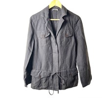 Kookai Gray 100% Linen Button Down Tie Waist Utility Casual Jacket Size 36 Us 4