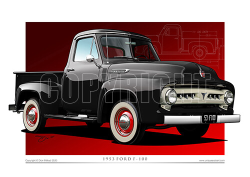 1953 FORD F-100 Automotive Prints - Ford Truck Drawing ( 8 1953 FORD F-100 Automotive Prints - Ford Truck Drawing ( 8