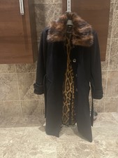 Dolce & Gabbana Black Wool Coat Fur Collar And Leopard Animal Lining It 44
