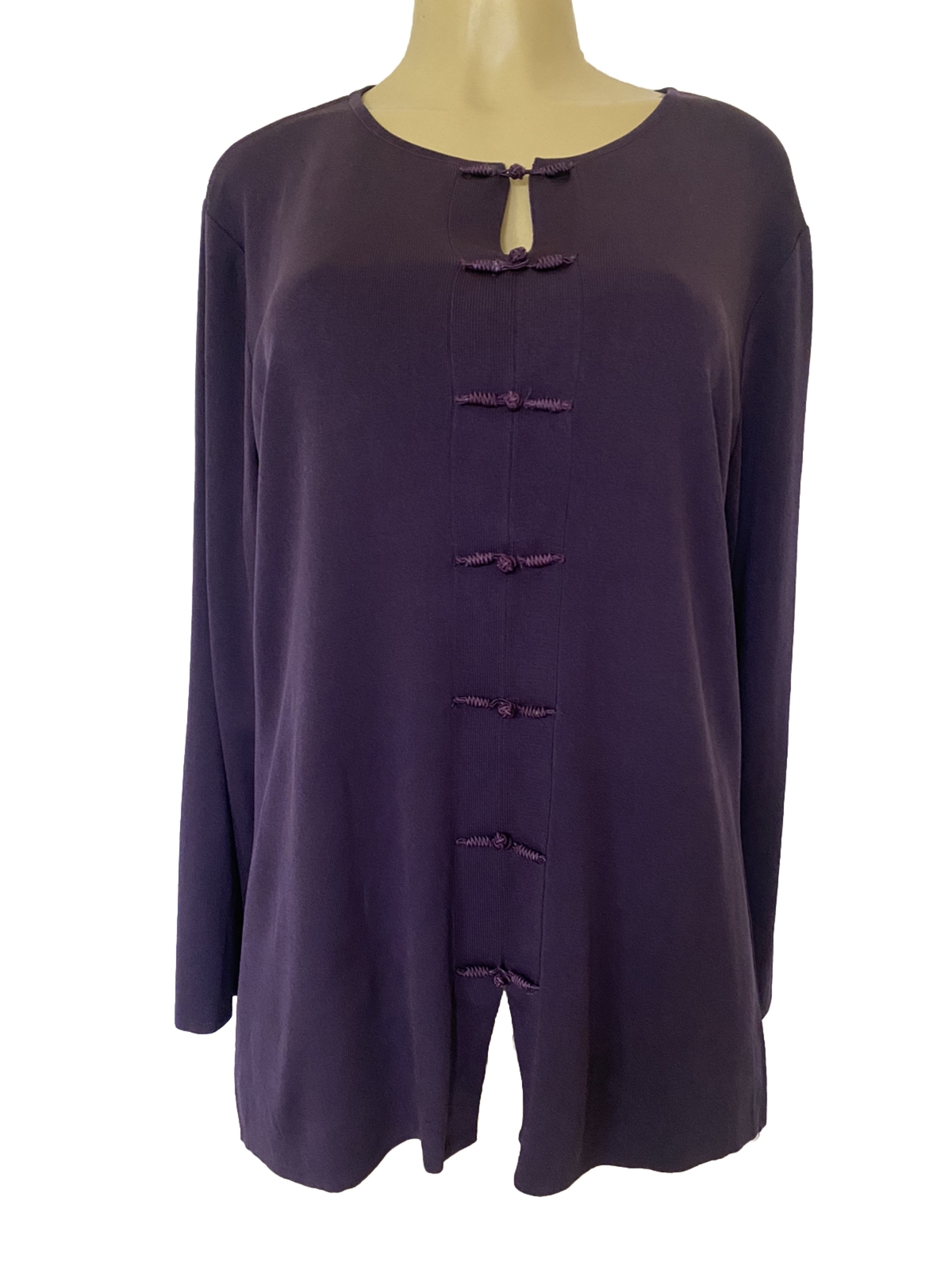 Exclusively Misook Top Blouse Round Neck Knit Long Sleeve Purple Mandarin L