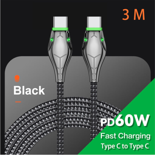 Type C to Type-C Cable PD 60W Fast Charger Braided USB Lead LED For Samsung 1-3M - Picture 13 of 13