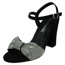 Ladies Spot On Ankle Strap Diamante Chunky High Heeled Sandals F1R2050