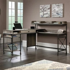 Sauder Canal Street Wood and Metal L-Shape Computer Desk in Northern Oak