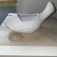 Vintage Fish-Shaped Ceramic Gravy Boat Handcrafted Pottery