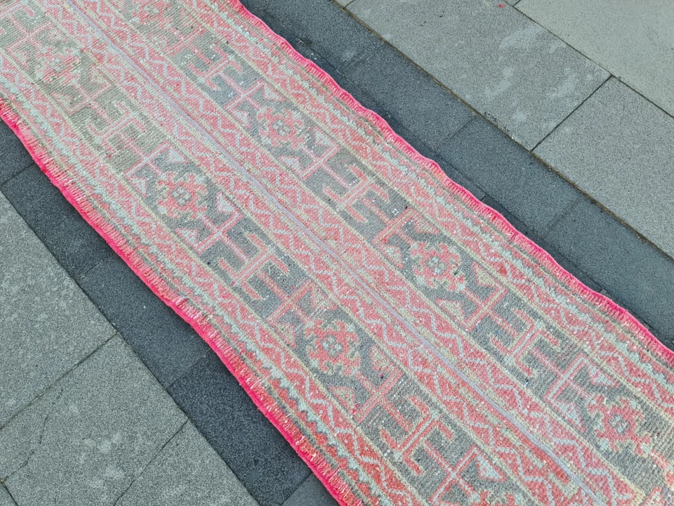 Винтажная турецкая шерстяная длинная дорожка для прихожей Oushak 2x11,2 фута ручной работы - Изображение 3 из 4