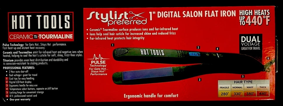 Hot Tools Pro 1 Inc  Digital  Ceramic Ionic Tourmaline Flat Iron 440 F Dual V - Image 2 of 2