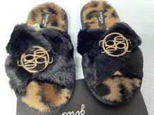 Bebe Black  Leopard Girls Slippers Size M-13/1 New