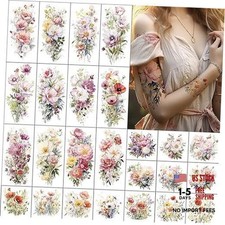 Flower Tattoo Sleeve Sheets Kit - 12 Large Watercolor Tattoo Sleeves - Floral
