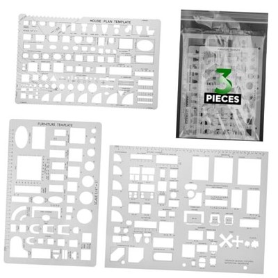 3 Pcs Interior Design Drawing Templates Including a House Floor Plan Template, 