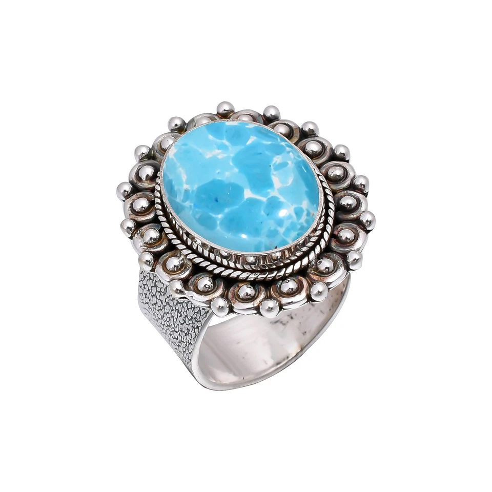 Кольцо из чистого серебра 925 пробы с синим ларимаром, рождественский подарок, уникальное серебряное кольцо - Изображение 2 из 4