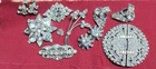Lot Of Vintage Costume Jewelry ~30’s-50’s Era Rhinestones Pins Earrings Belt Bck