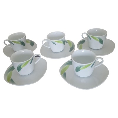 Van Well Siena Espressotassen Set 5tlg Porzellan Weiß Blattmuster Alltag