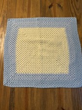 Crochet Baby Blanket Square White Blue Handmade Afghan