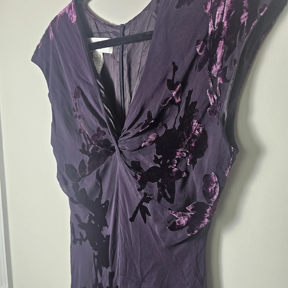 VTG Jones New York Silk S/M* Purple Babydoll Dress Midi Burnout Velvet Y2K Fairy - Image 4 of 4