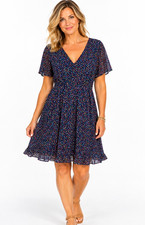 Madewell Dress Women Size 10 Navy Multicolor Dot Flutter Sleeve Fit Flare Lined