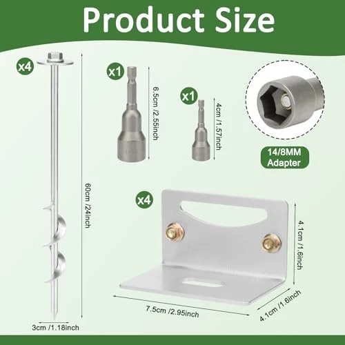 Âncoras domésticas móveis de 24 pol., conjunto de 4 âncoras de aterramento parafusadas com suportes e Dri - Imagem 3 de 4