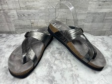 Mephisto Slides Sandals Women 9.5M Helen Shoes Gray Leather Toe Loop Slipon Flat