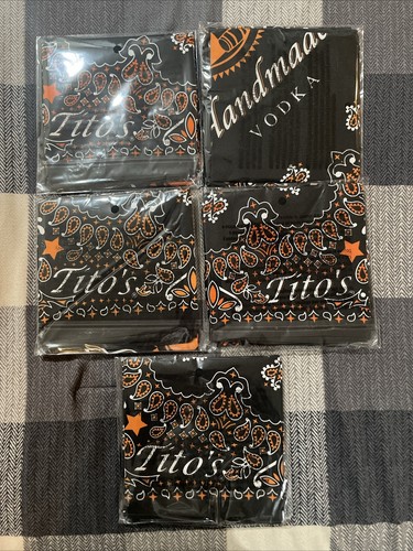 Menge 5 Tito's handgefertigte Wodka schwarz Paisley Logo Bandanas neu im Paket