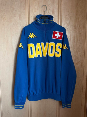 HC DAVOS SWITZERLAND HOCKEY BLUE JACKET 14 ZIP KAPPA VINTAGE MENS SIZE LARGE