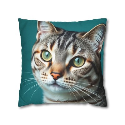         Gray Tabby Cat Face   Teal Boutique Pillowcase Cover - Mom gift