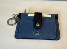 Coach New York Blue Black Leather ID/Document Holder with Key Ring