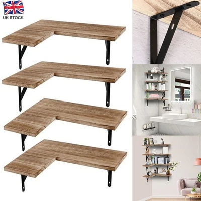4Pcs Home Corner Floating Shelves Wall Mounted Storage Wooden Display Shelf UK - Image 1 of 4
