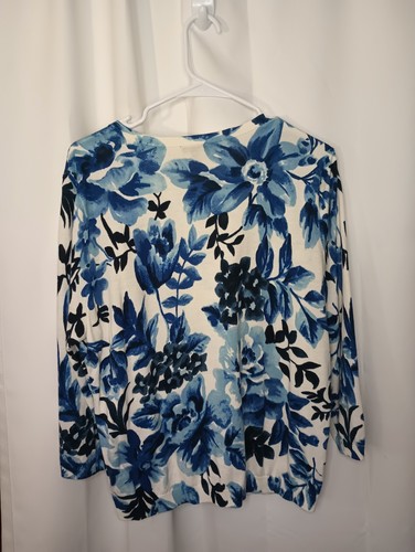 Talbots Watercolor Floral Cardigan XLP Blue White Bloomcore Spring Cottage - Picture 5 of 9