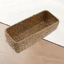 Straw Storage Basket Multipurpose Cosmetic Box Desktop Sundries Organizer Woven