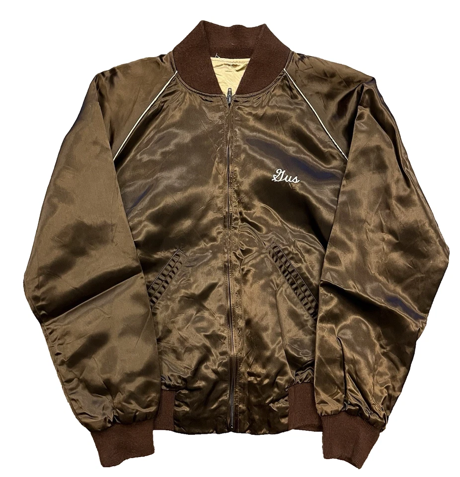 CHAQUETA DE MÚSICA BOMBER SATINADA MARRÓN ALTAVOCES ELECTROVOICE AÑOS 80 DE COLECCIÓN TALLA L H9 Foto 2 de 4