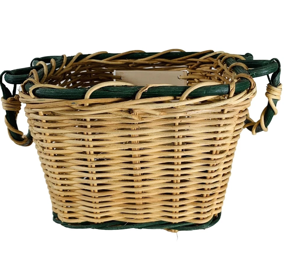 Decorative Autumn Wicker Basket Ceramic Tile Insert Bendable Handles Farmhouse - Image 2 of 4