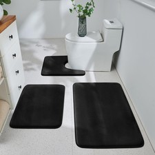 Black 3 PCS Bathroom Rug Set Memory Foam Bath Mats NonSlip PVC Backing