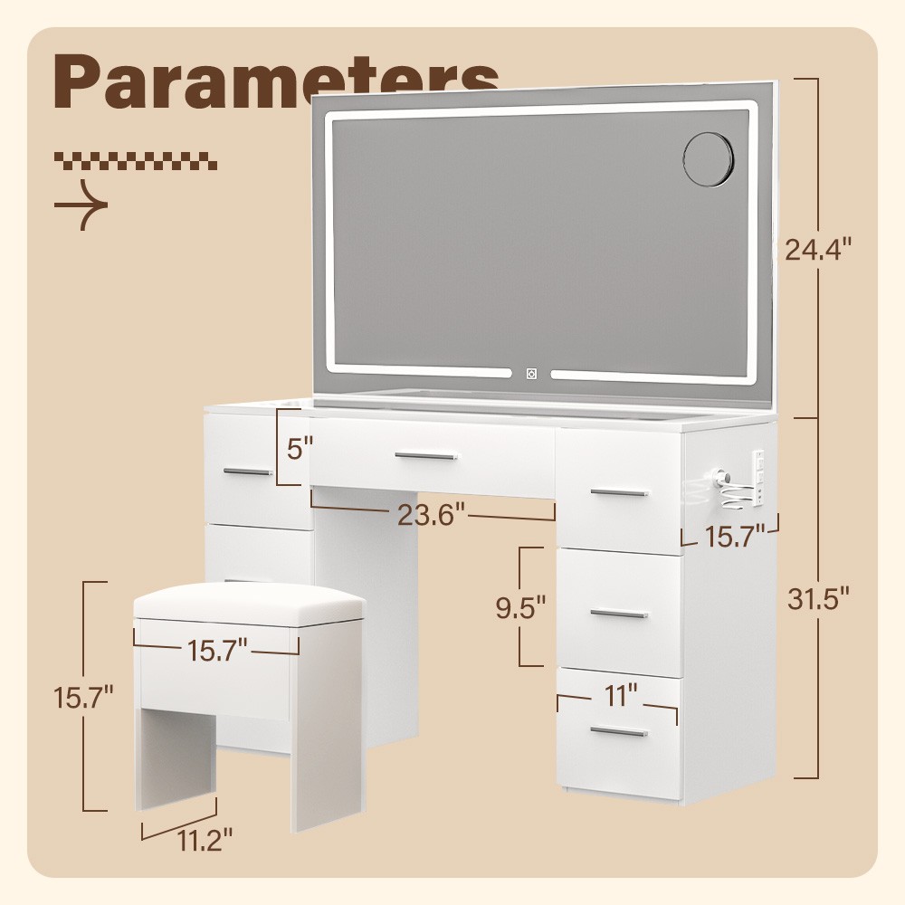 Vanity Desk with Lighted Mirror & Power Outlet Makeup Vanity Table with Stool
