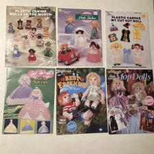 Vtg LOT OF 6 Plastic Canvas DOLLS (Multiple Types) Booklets Leaflets Patterns