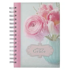 Christian Art Gifts Journal w/Scripture Amazing Grace Pink Peonies and Tulips...