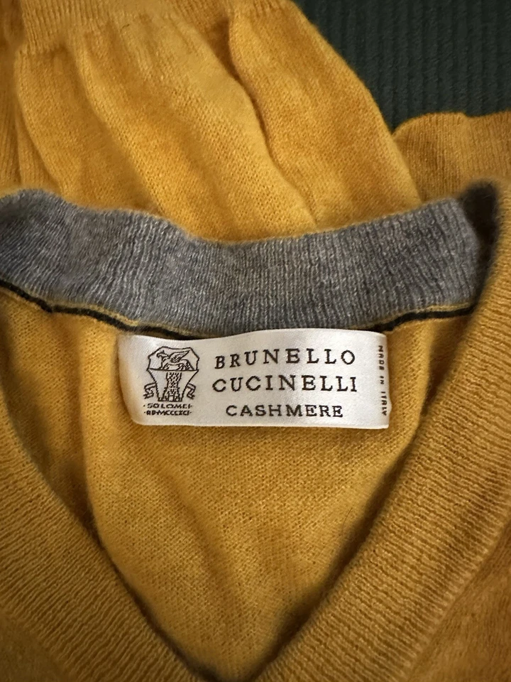 Brunello Cucinelli 100% Cashmere Crew Neck Sweater Yellow It50 - Image 3 of 4