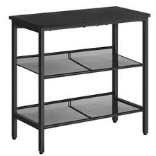 Black Side Table, 3-Tier Metal Side Table, Small Black Table with 2 Flat or S...