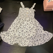 Mary  Momo XS White/Blue Floral Sundress Square Neck Smocked Button Front