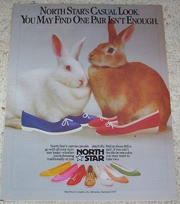 1983 print ad page - North Star shoes CUTE bunny rabbits Bata Shoe Belcamp MD