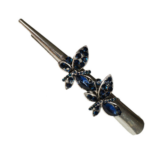 Haarspange Libellen Metall Strass Haarklammern Haarclip dunkelblau silber 7541i - Bild 1 von 2