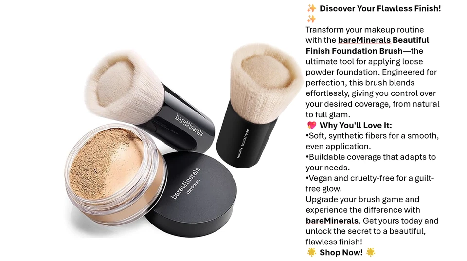 BareMinerals HERMOSO ACABADO Cepillo Base Tamaño Completo ¡NUEVO! Foto 3 de 4