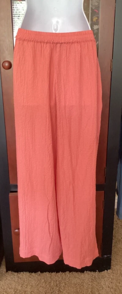 PANTALÓN PECK & PECK FÁCIL BREEZY GASA CINTURA ELÁSTICA PIERNA ANCHA CORAL QUEMADO - TALLA M Foto 3 de 4
