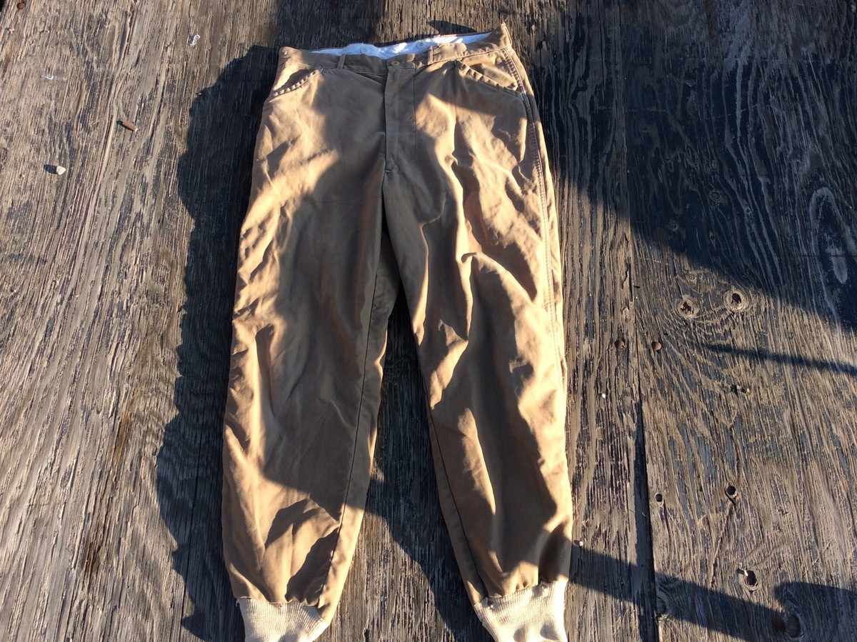 Vtg 40s 50s Khaki Tan Cotton Hunting Pants Mens 34x31 Camping 